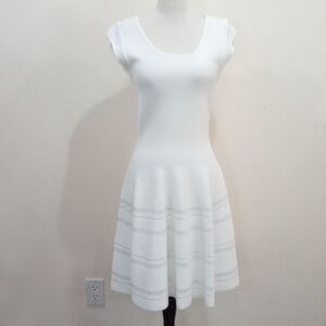 Azadeh Couture  White Stretch Knit Fit & Flare Cheysalide Dress, Size S